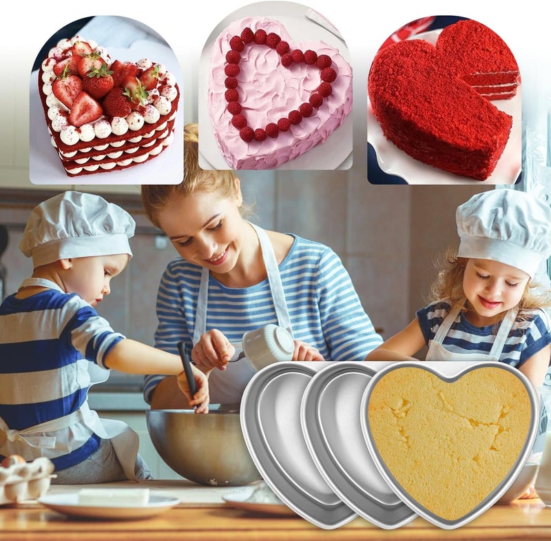 EQUNROY 6 Inch Heart Cake Pan - 3 Pack Aluminum Heart Shaped Baking Pans for Valentine's Day, Wedding, Birthday Party - Nonstick Cake Mold for Oven, DIY Desserts - Image 3